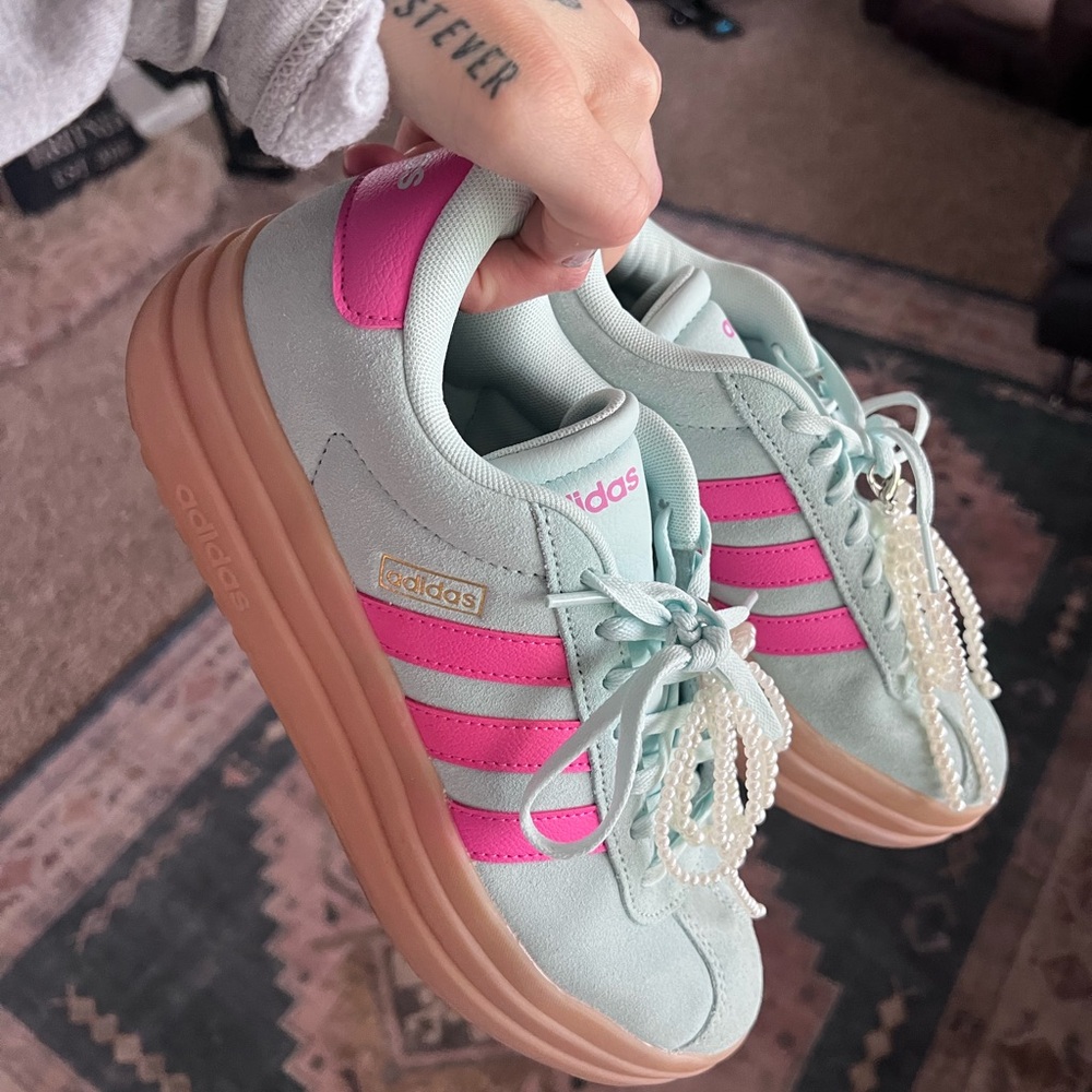 adidas Mint Green & Hot Pink Platform Sneakers